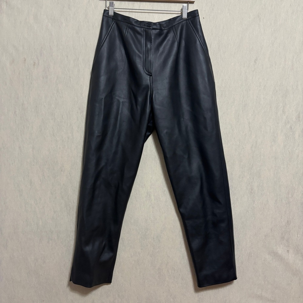 Counterparts Faux Leather Tapered Pants Black High Rise Vegan Moto Goth Club 14